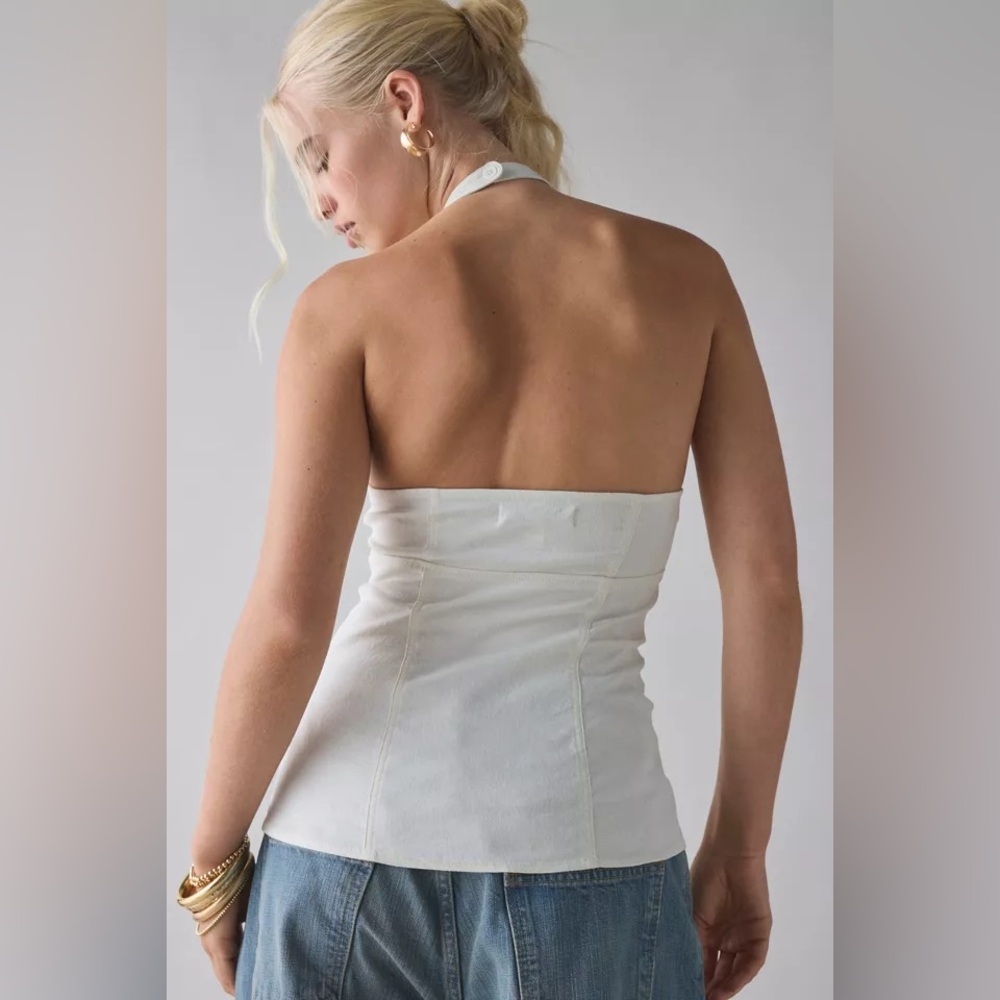 Urban Outfitters Cream Halter Tank Top with Front Buttons - Picture 2 of 6